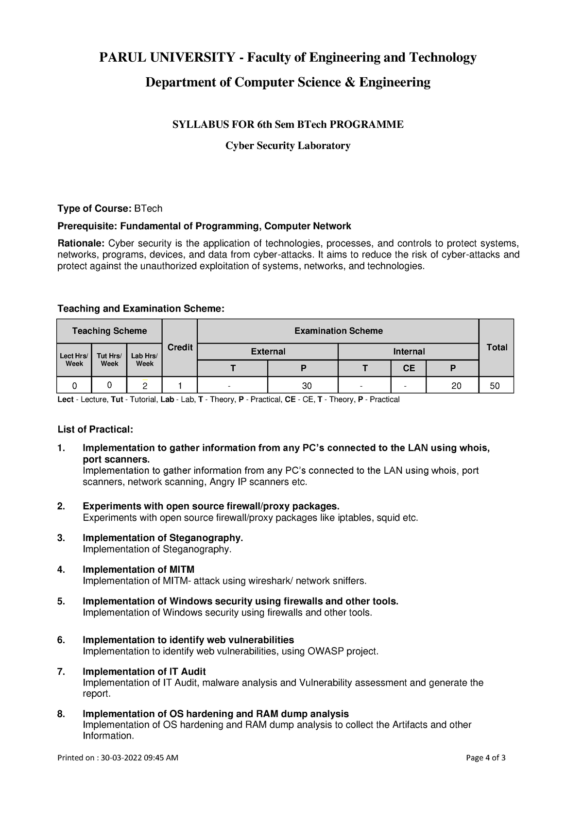 Sem 6 - CS Lab Syllabus - CS Lab Practice - Printed on : 30 - 03 - 2022 ...