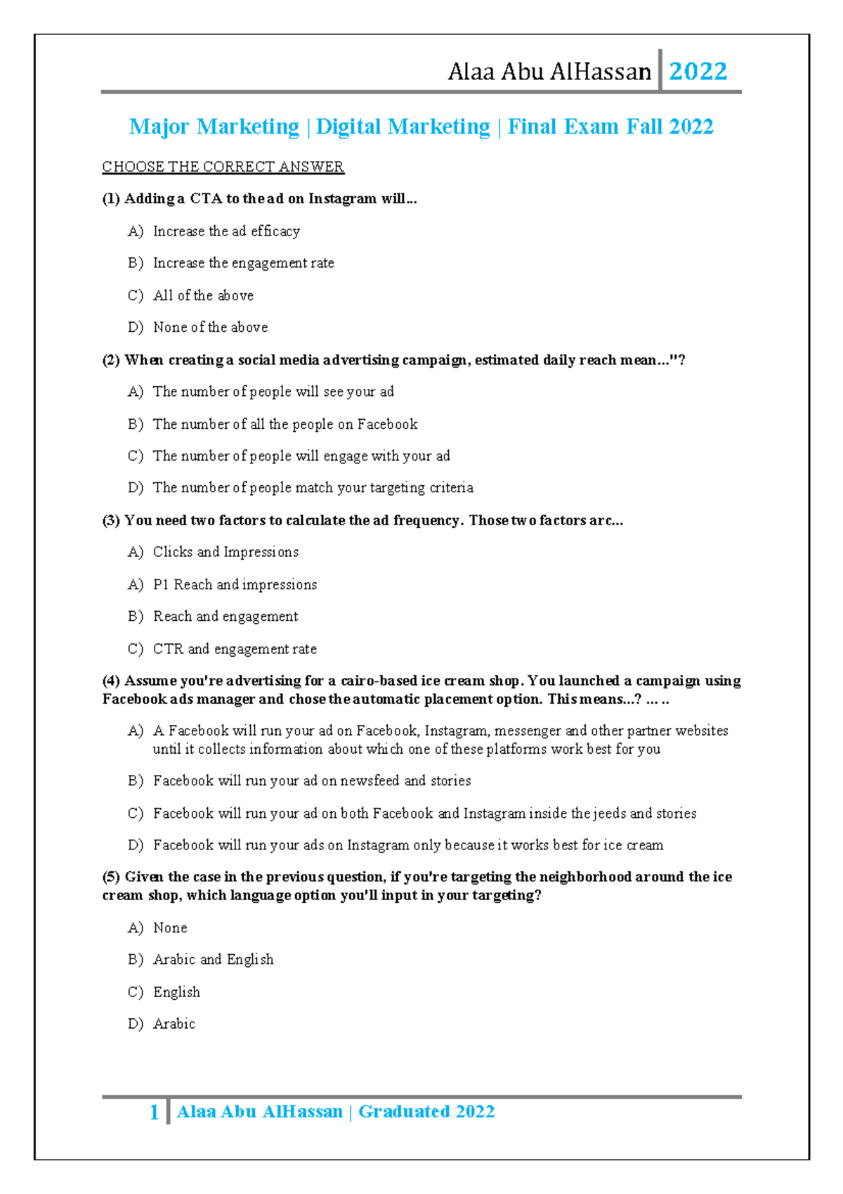 Digital MarketingFinal Fall 2022 Major Marketing Digital Marketing