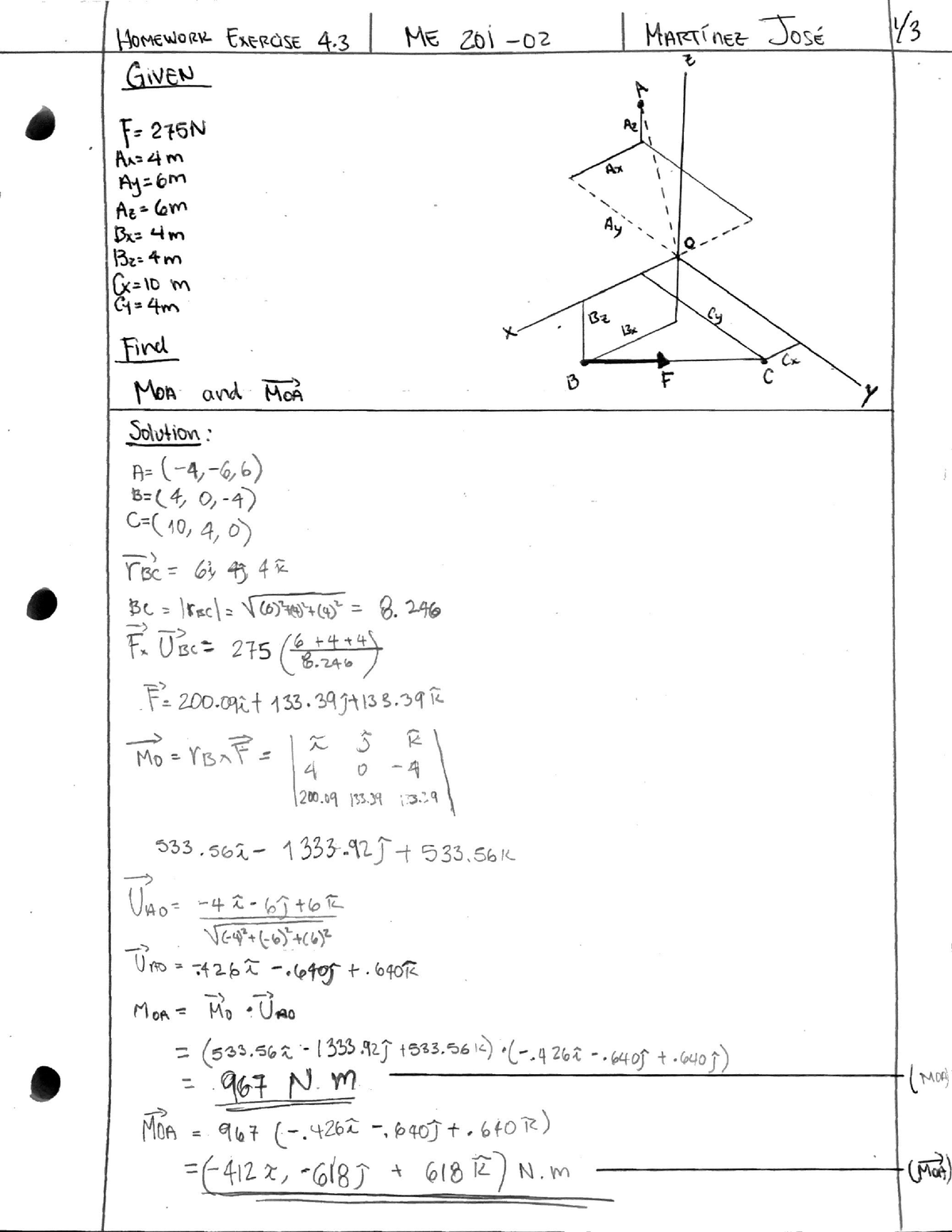 HW 4.3 - Calculations For Exercises. - ME201 - Studocu