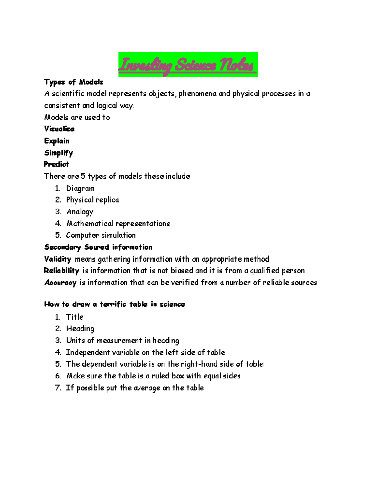 Investing Science Notes - Investing Science Notes Types of Models A ...