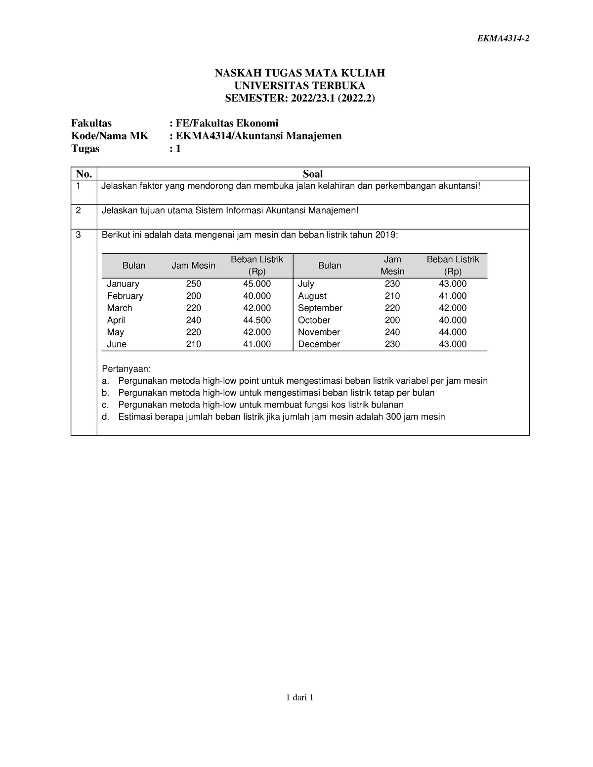 Soal Ekma4314 Tmk1 2 - Soal Tugas Akuntansi Manajemen - EKMA4314- 1 ...