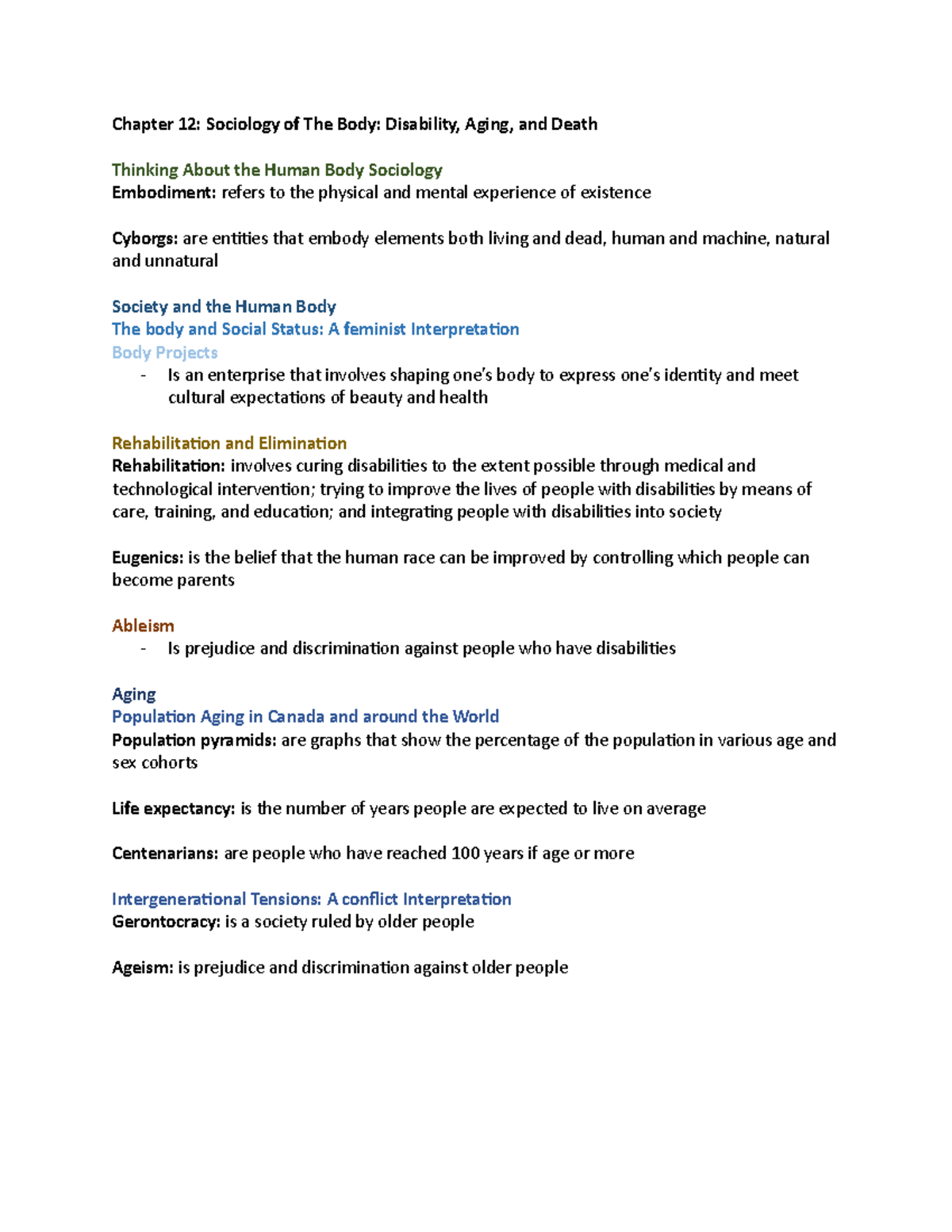Chapter 12 Lecture notes 12 Chapter 12 Sociology of The Body Disability, Aging, and Death