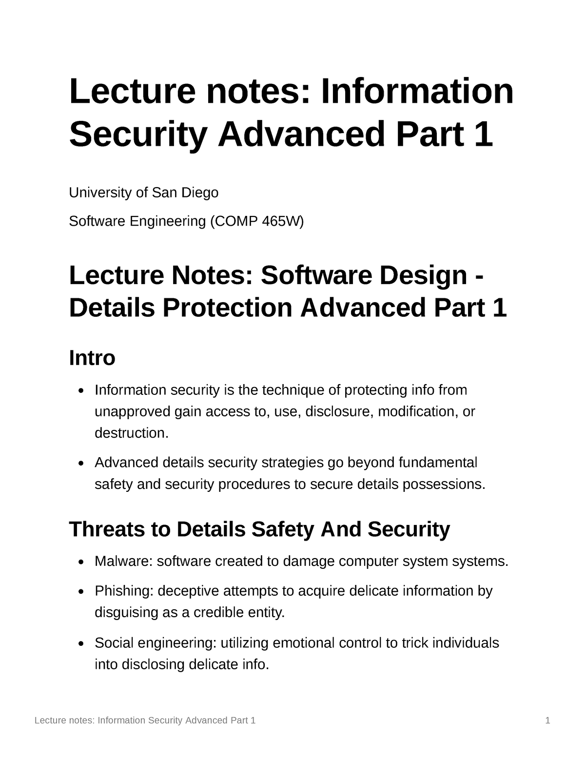 Lecture Notes Information Security Advanced Part 1 - Lecture Notes ...