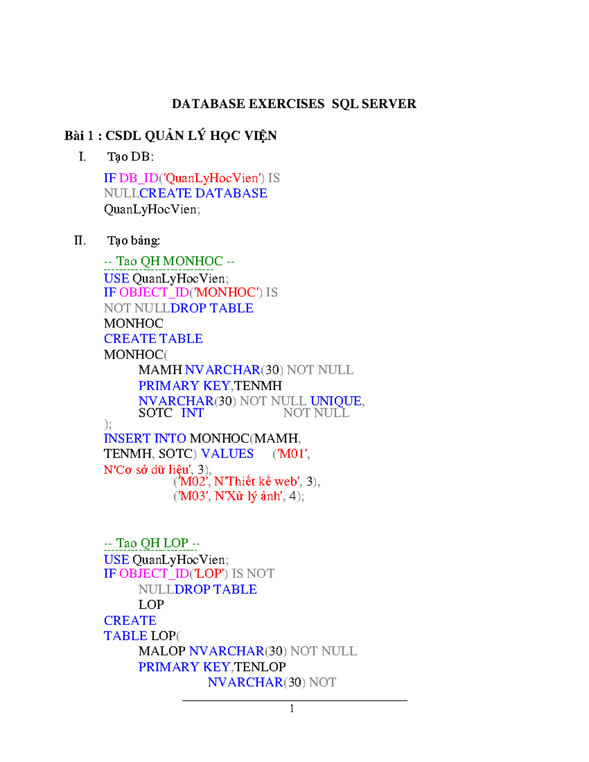 Bai tap co so du lieu ms sql server - DATABASE EXERCISES SQL SERVER Bài ...