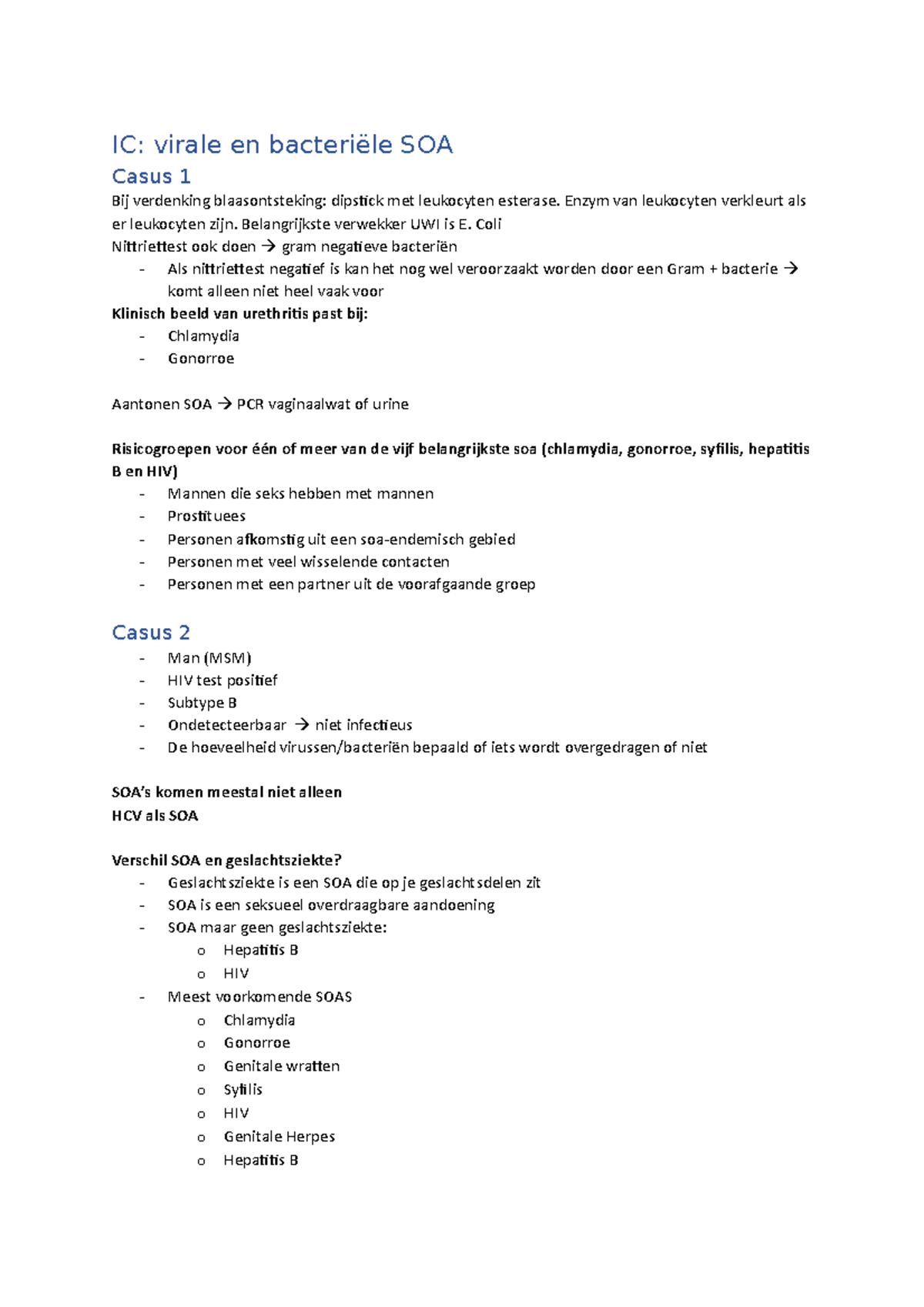 Ic Soas College Aantekeningen 2 Ic Virale En Bacteriële Soa Casus