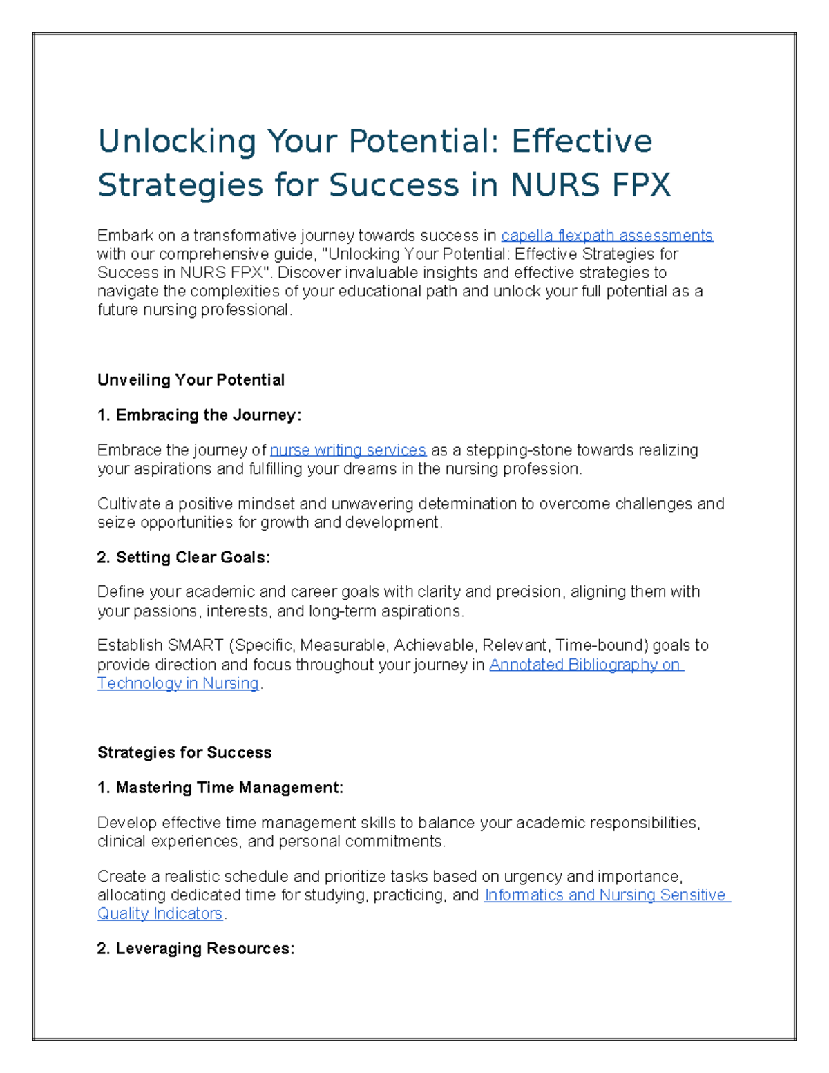 Unlocking Your Potential - Effective Strategies for Success in NURS FPX ...