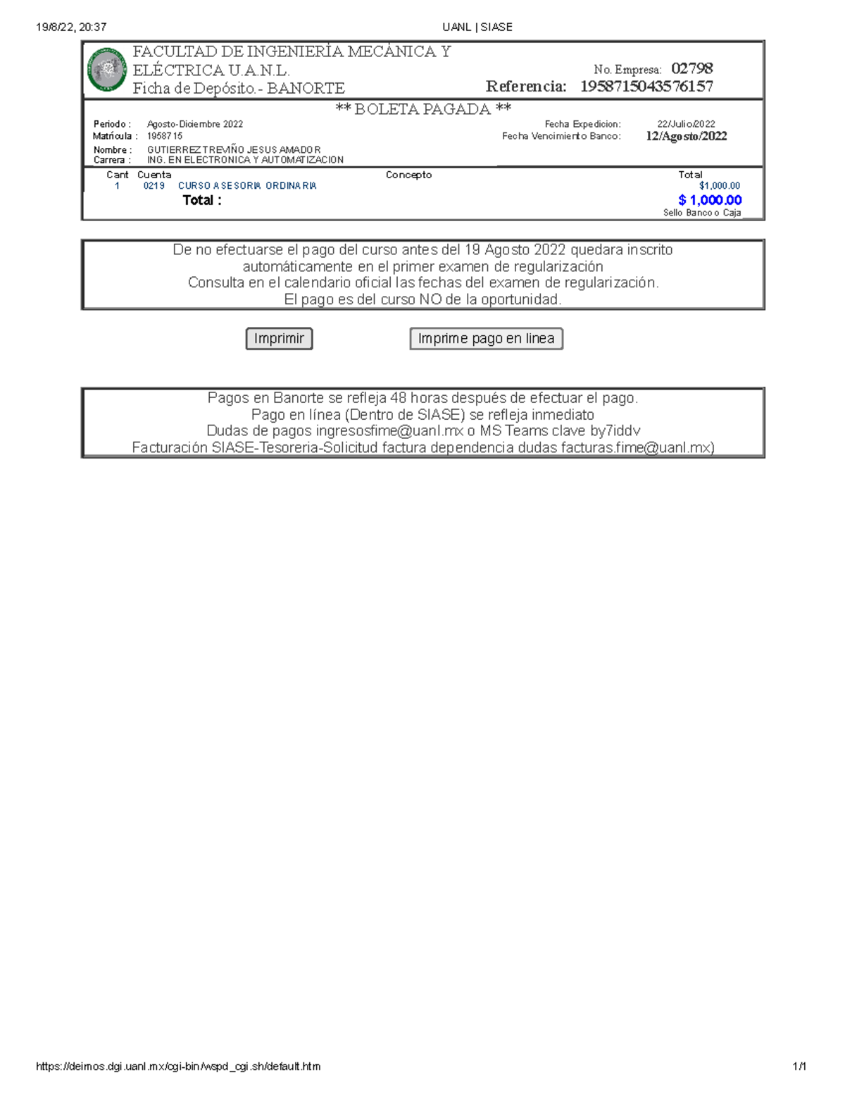 UANL Siase 124243 19/8/22, 2037 UANL SIASE deimos.dgi.uanl/cgi