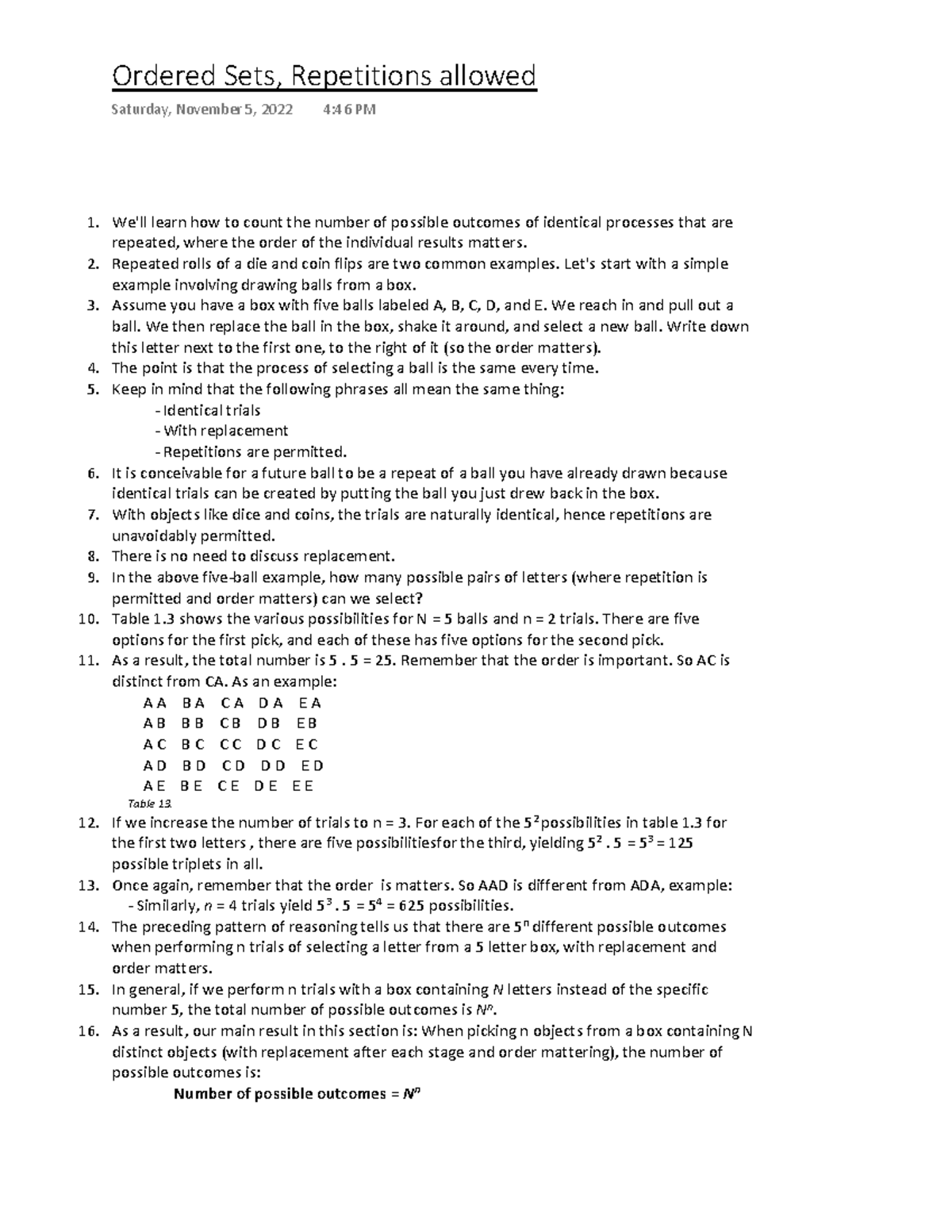 GBA412 Ordered SETS Repetition Allowed We'll learn how to count the number of possible