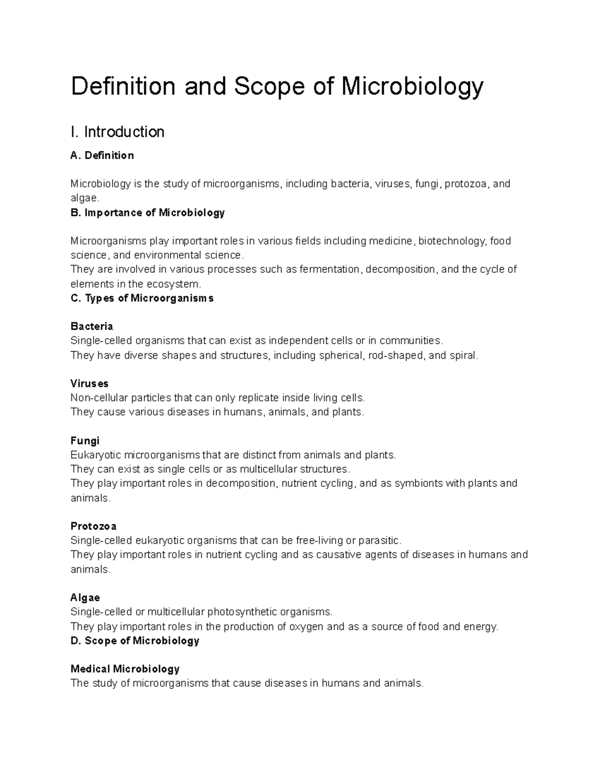 Microbiology (BIO2010 ) Lecture 2 Definition and Scope of