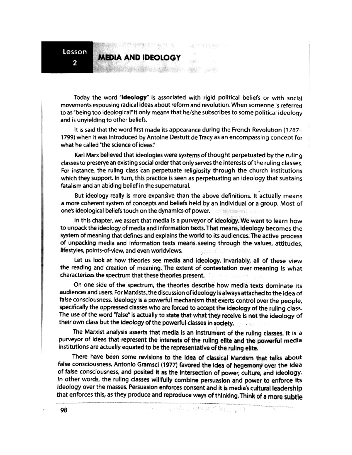 MIL Module 4 L2 - MIL - Lesson MEDIA AND IDEOLOGY 2 Today the word is ...