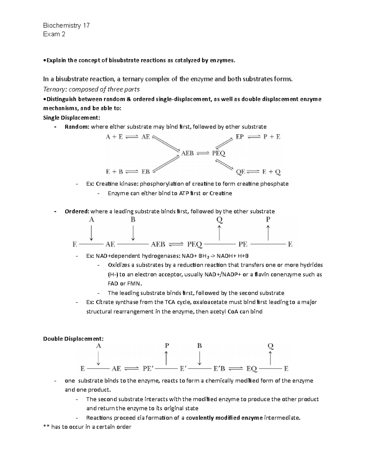 BIOC17 Enzyme Mechanisms - Biochemistry 17 Exam 2 •Explain the concept ...