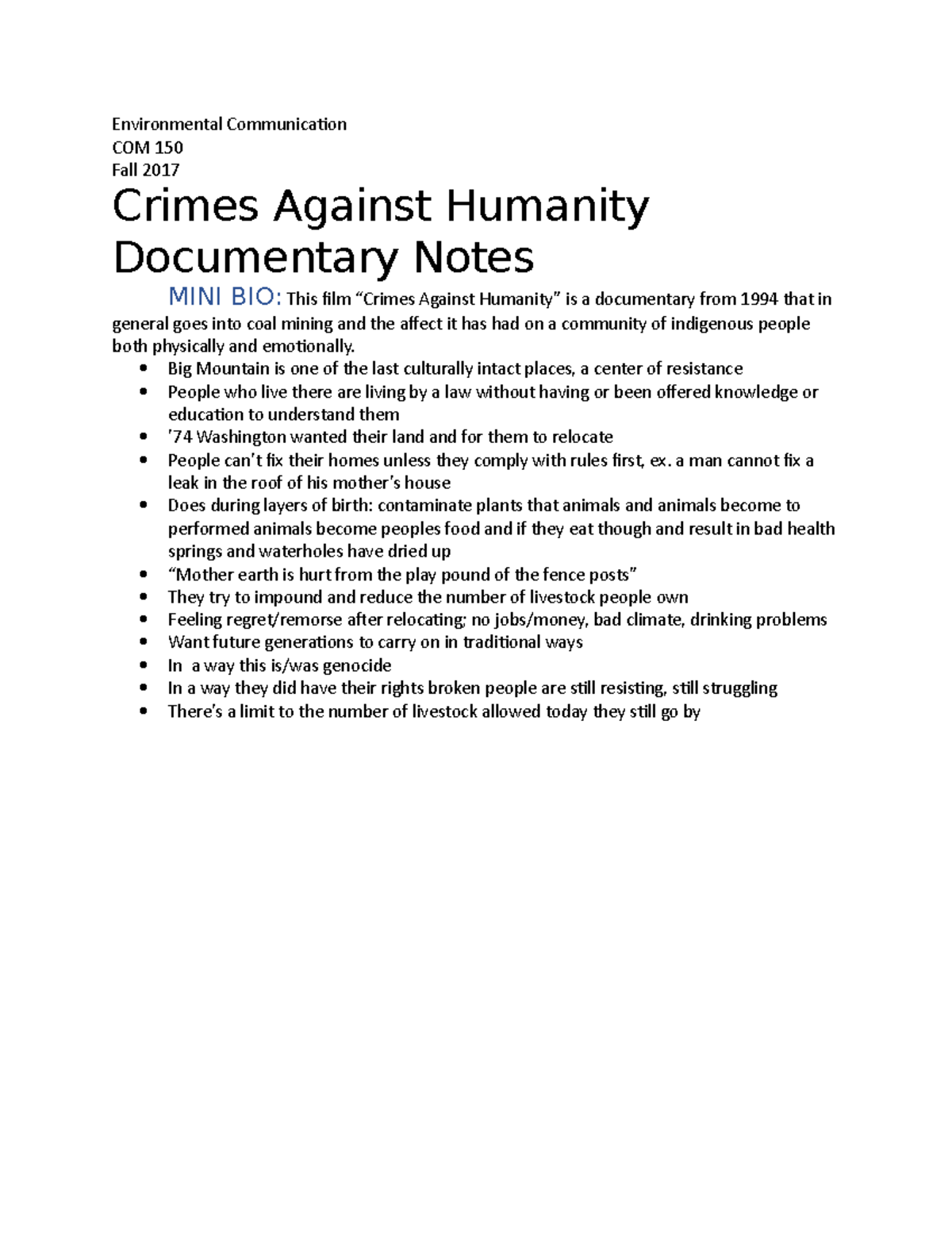COM 130 - Crimes Docu - Notes for a documentary on the history and ...