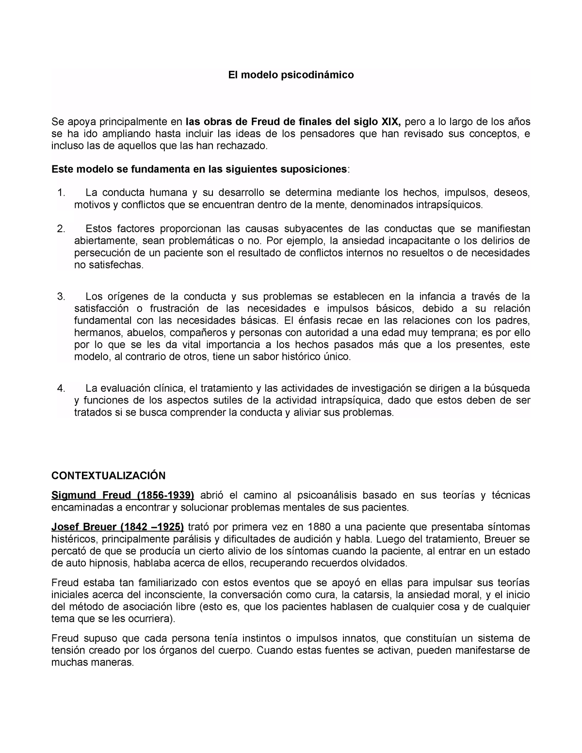 Modelo Psicodinamico - El término psicodinámico refiere siempre a un  conflicto dentro de la misma - Studocu