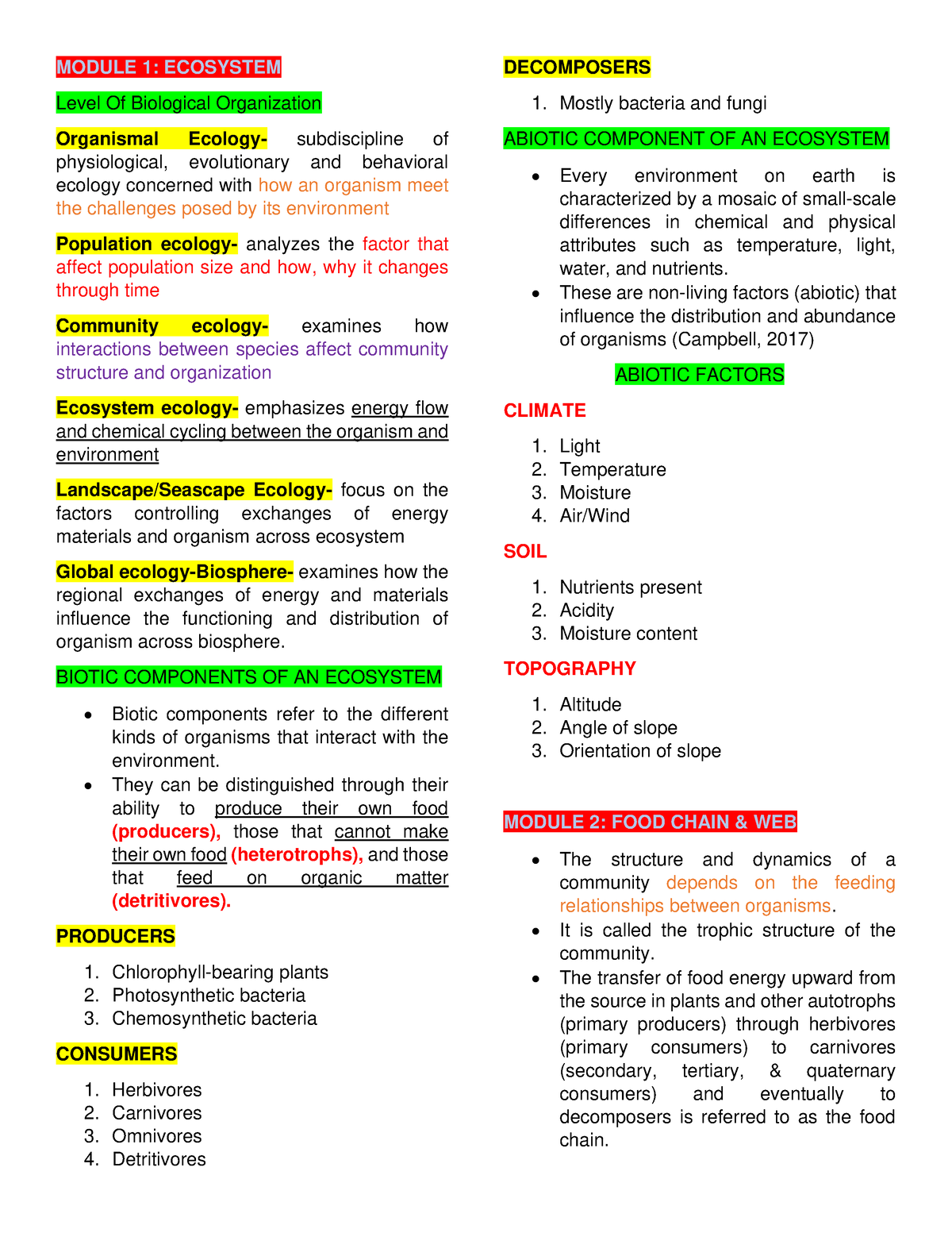 Envisci- Midterm- Reviewer - MODULE 1: ECOSYSTEM Level Of Biological ...