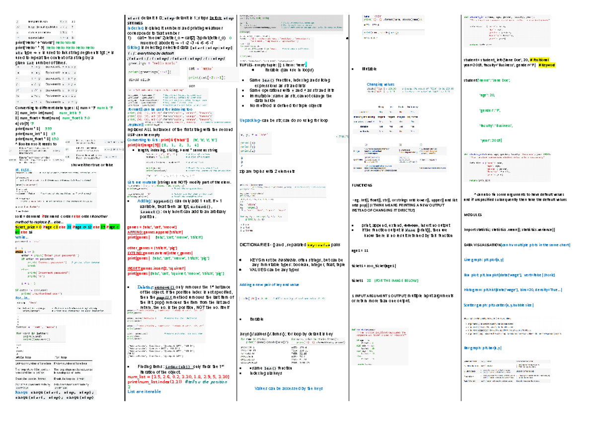 Dao finals cheatsheet - print('Hello ' + 'World') Hello World print ...