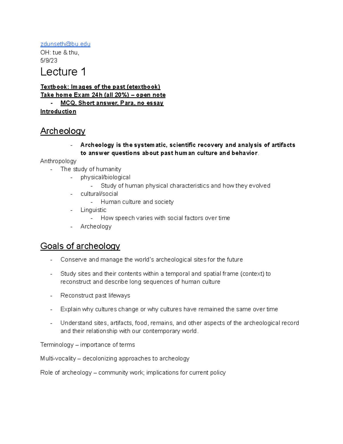AR100 lecture notes 1 - zdunseth@bu OH: tue & thu, 5/9/ Lecture 1 ...