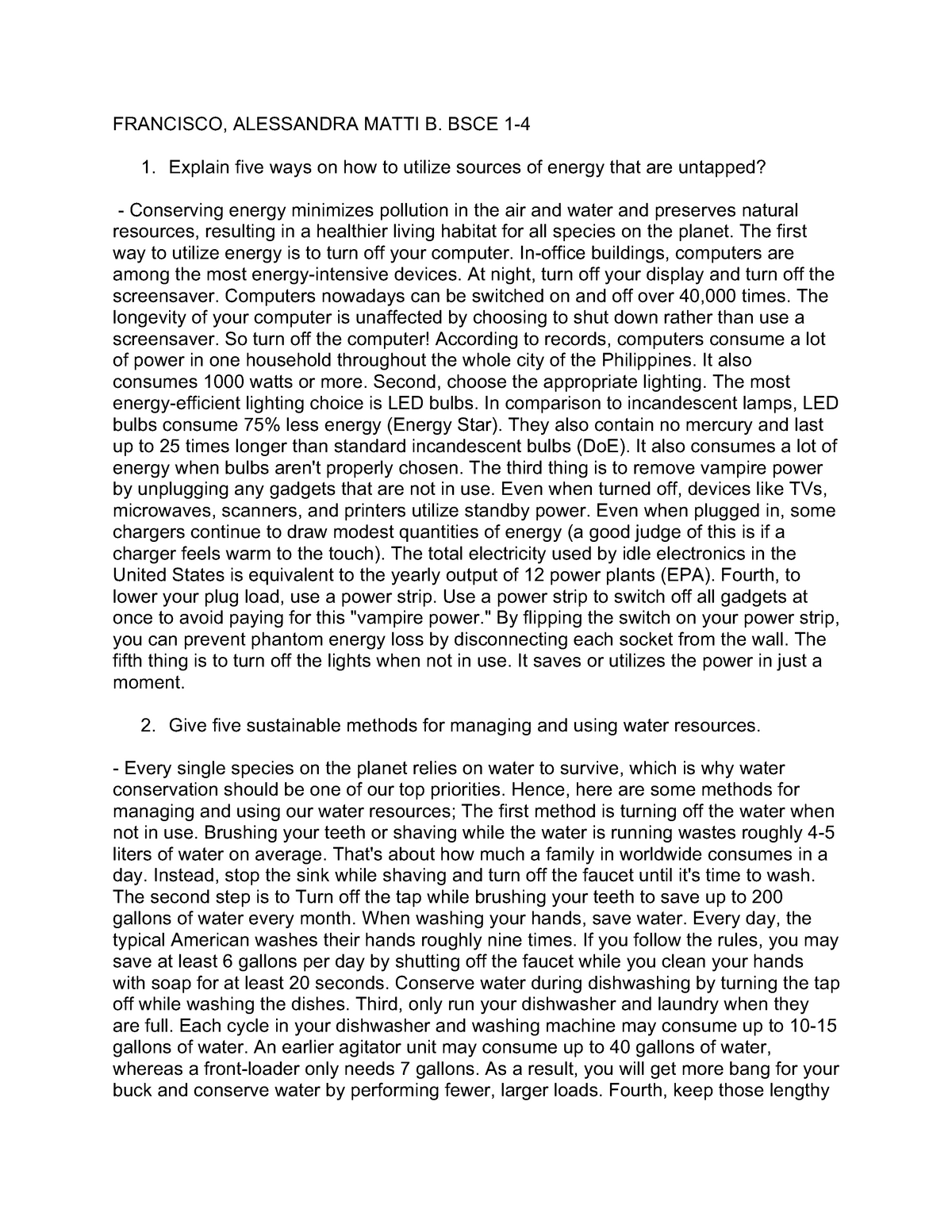 ESSAY FOR THE DIFFERENT PROBLEMS IN THE ENVIRONMENT - FRANCISCO ...