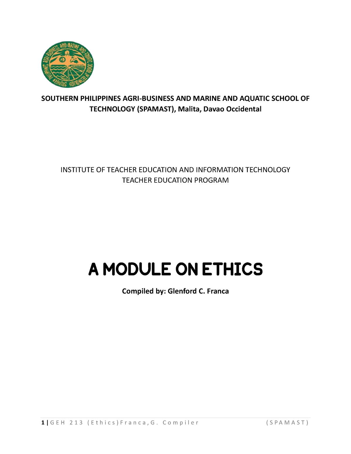 Ethics Revised Module PDF File GFranca - SOUTHERN PHILIPPINES AGRI ...