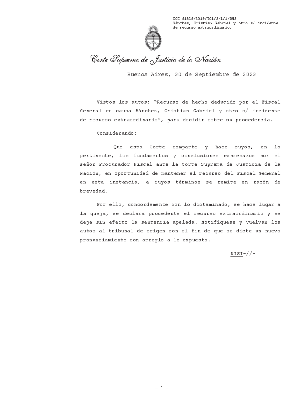 Fallo CCC 091829 2019 TO01 3 1 1 RH003 ( Reincidencia) - CCC 91829/2019