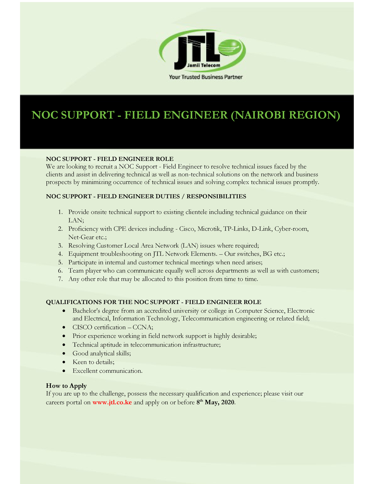 NOC Support Field Engineer NOC SUPPORT FIELD ENGINEER DUTIES   Thumb 1200 1553 