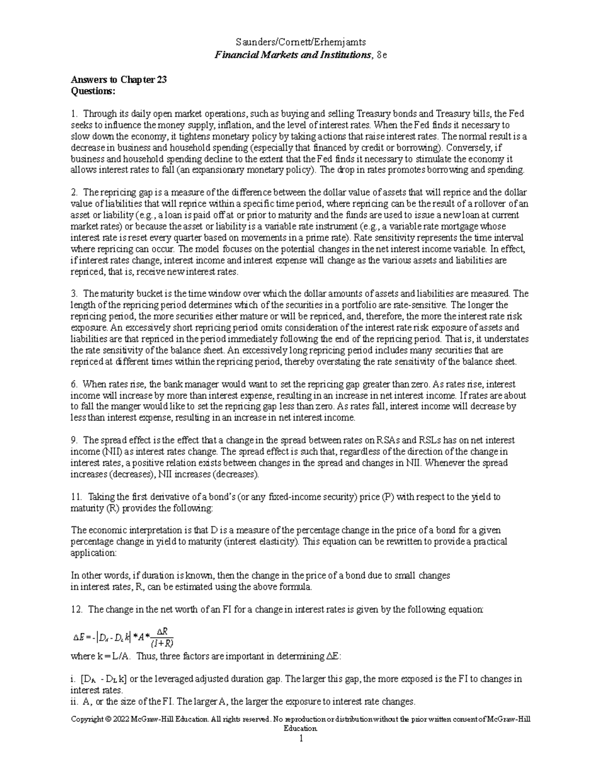 Saunders 8e Chap23 SM Textbook Answers Financial Markets and