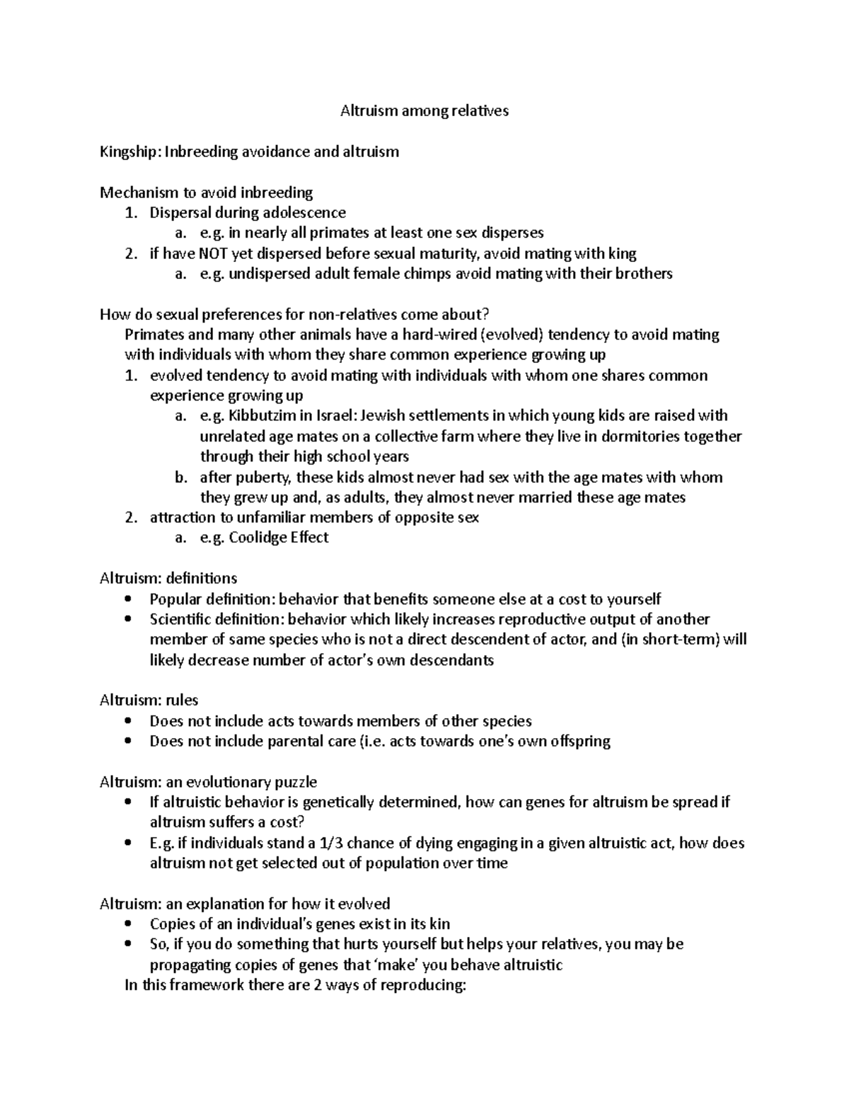 Lecture #13 - Altruism among relatives Kingship: Inbreeding avoidance ...