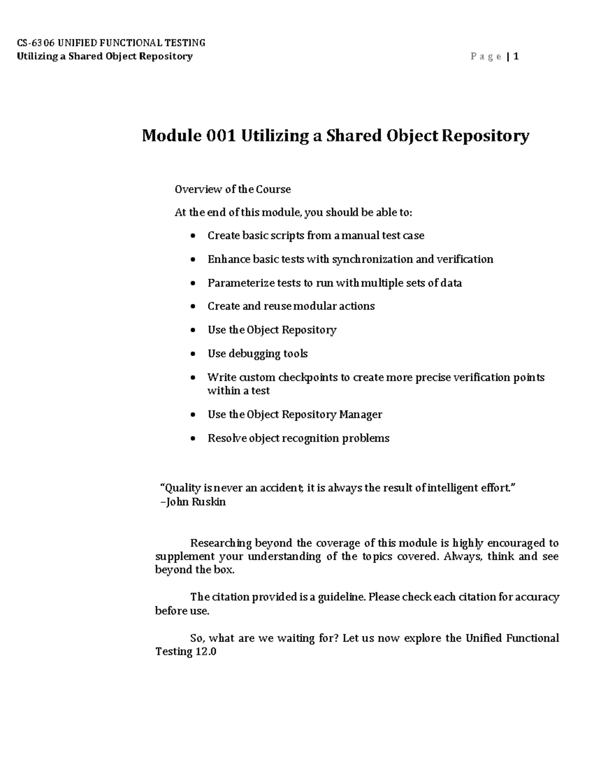 Utilizing a shared object repository - ” – John Ruskin Researching ...