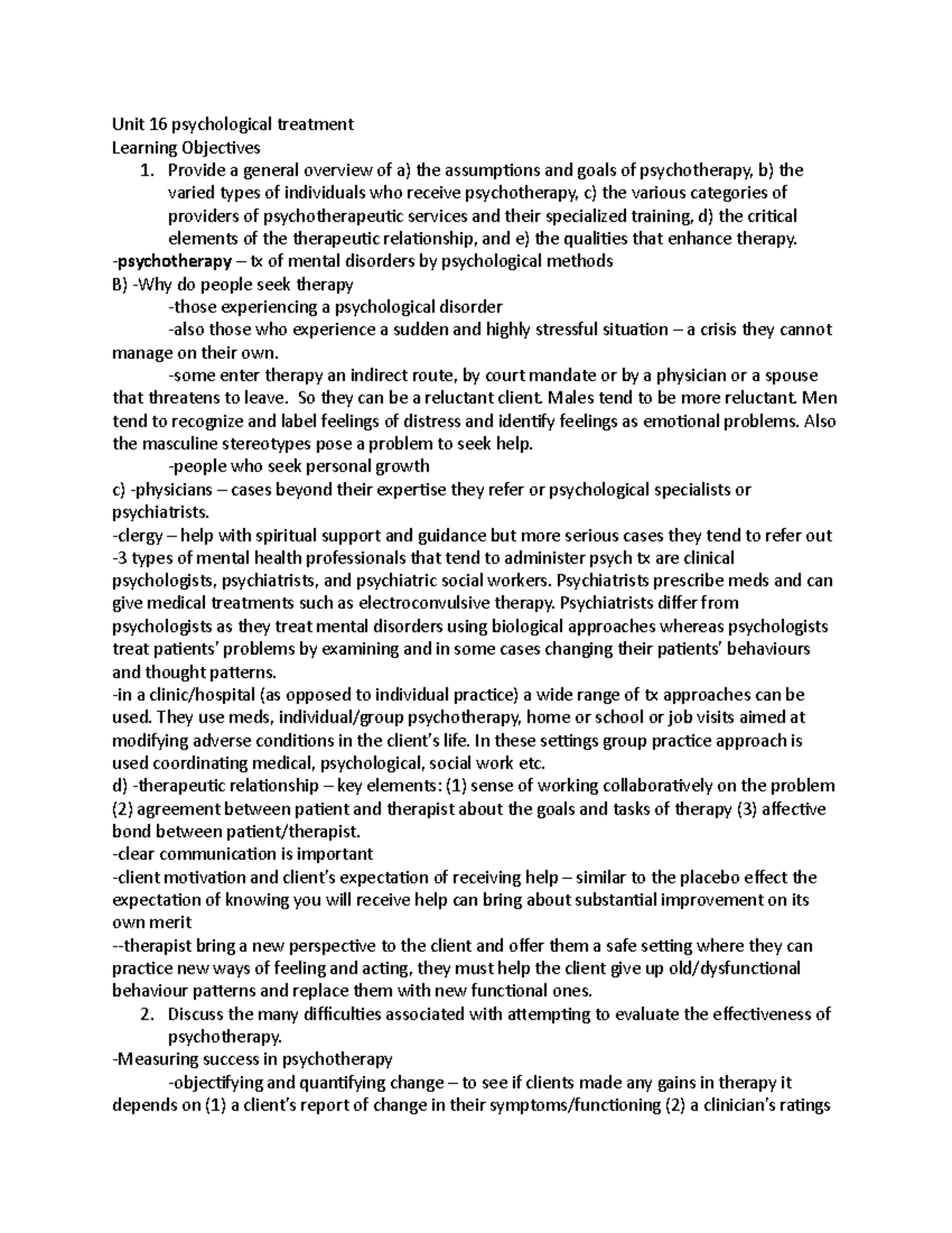 Unit 16 Psychological Treatment - Unit 16 Psychological Treatment 