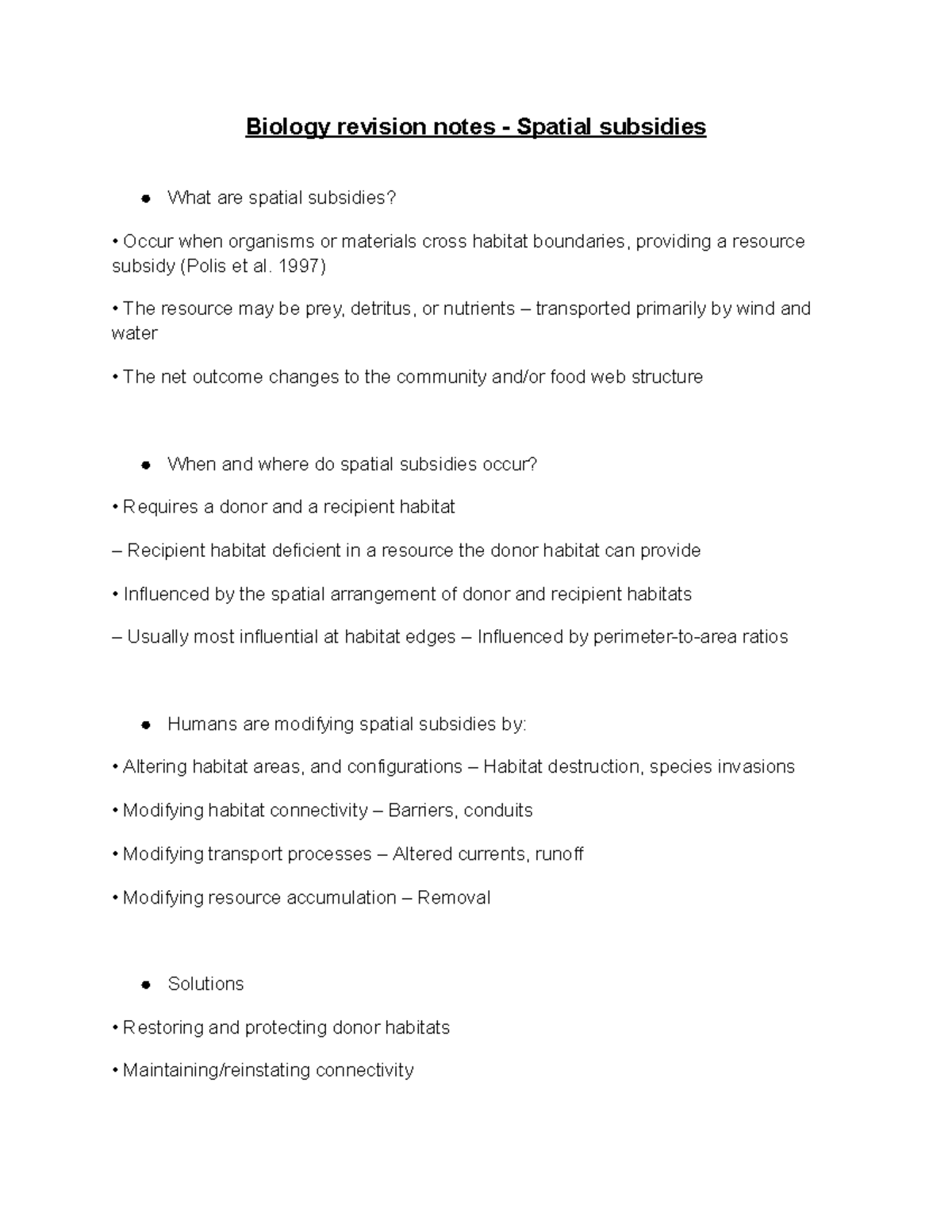 Biology revision notes - Spatial subsidies - 1997) The resource may be ...