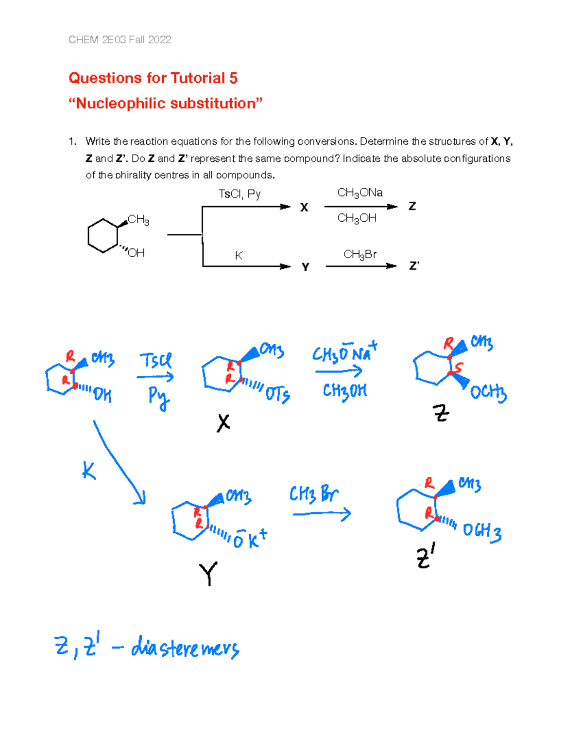 Tutorial 5 F2022 - Nucleophilic Substitution - Solutions - Questions ...