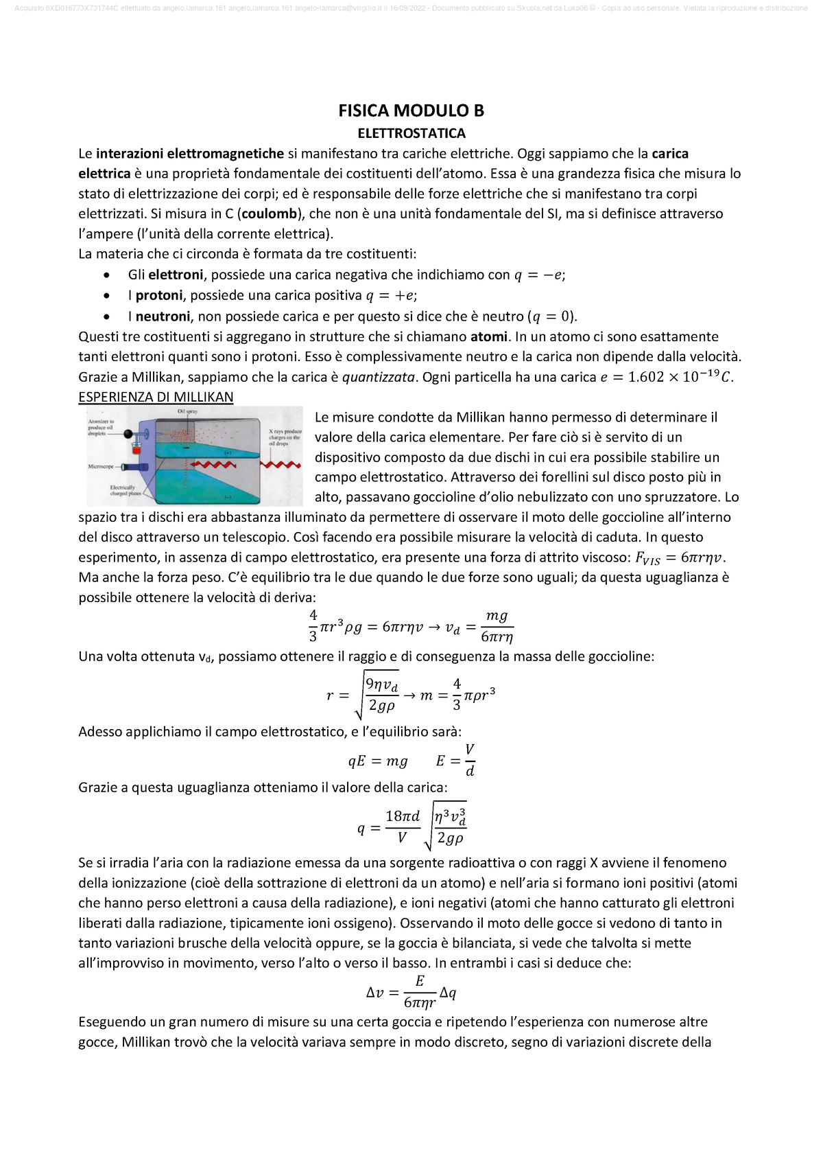 Appunti Di Fisica Modulo B - FISICA MODULO B ELETTROSTATICA Le ...