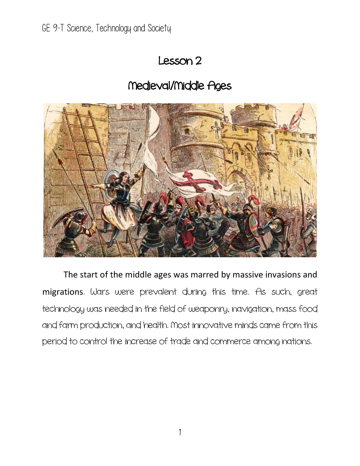 Science Technology And Society Lesson 3 - Lesson 2 Medieval/Middle Ages ...