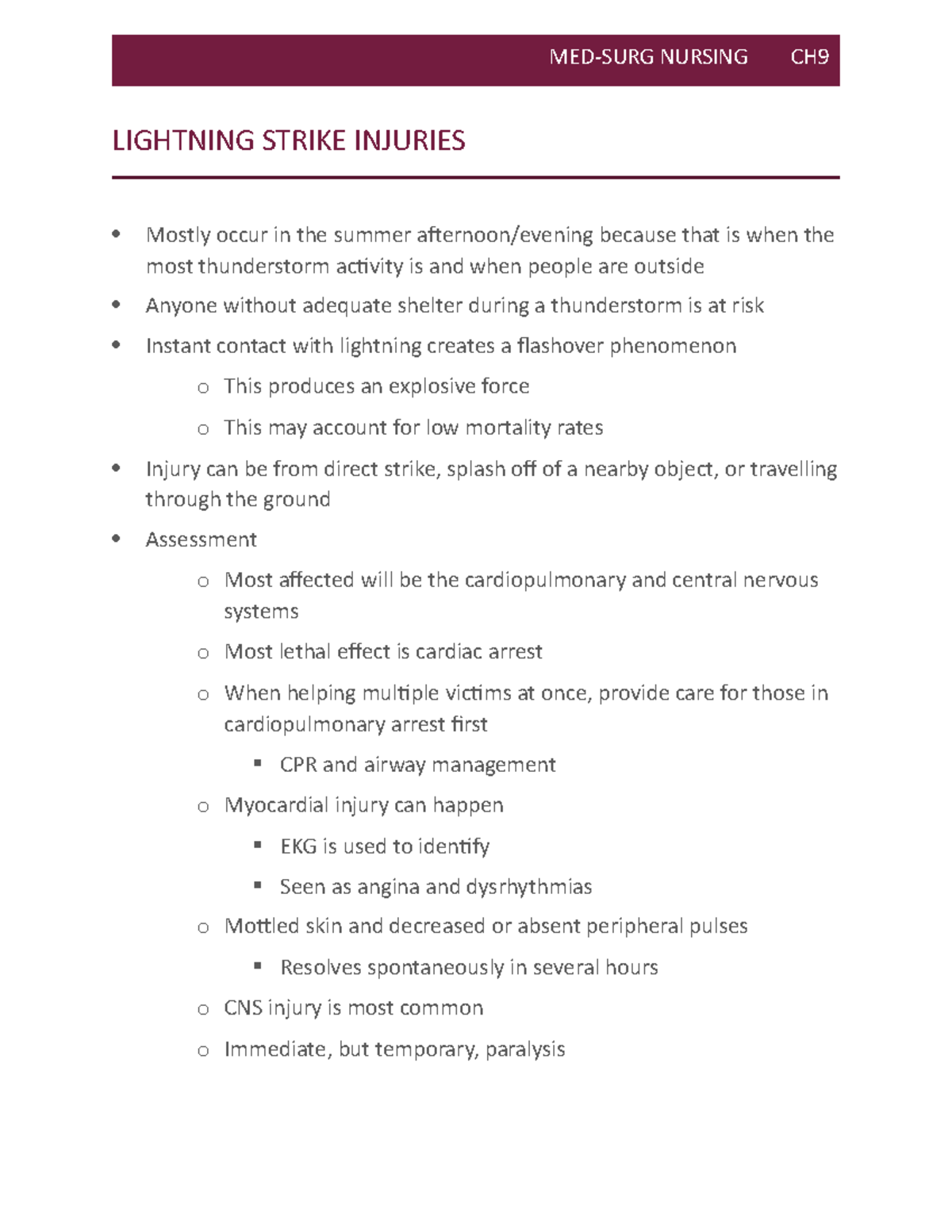 Lightning Strike Injuries CH 9 - MED-SURG NURSING CH LIGHTNING STRIKE ...