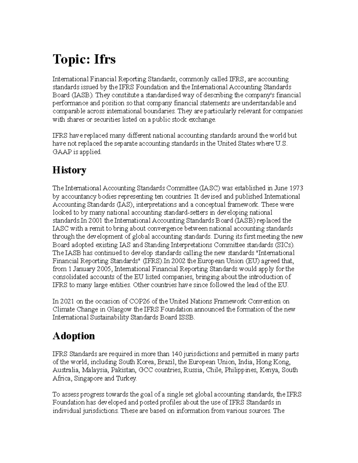 IFRS - Lecture notes on IFRS (notes) - Topic: Ifrs International ...