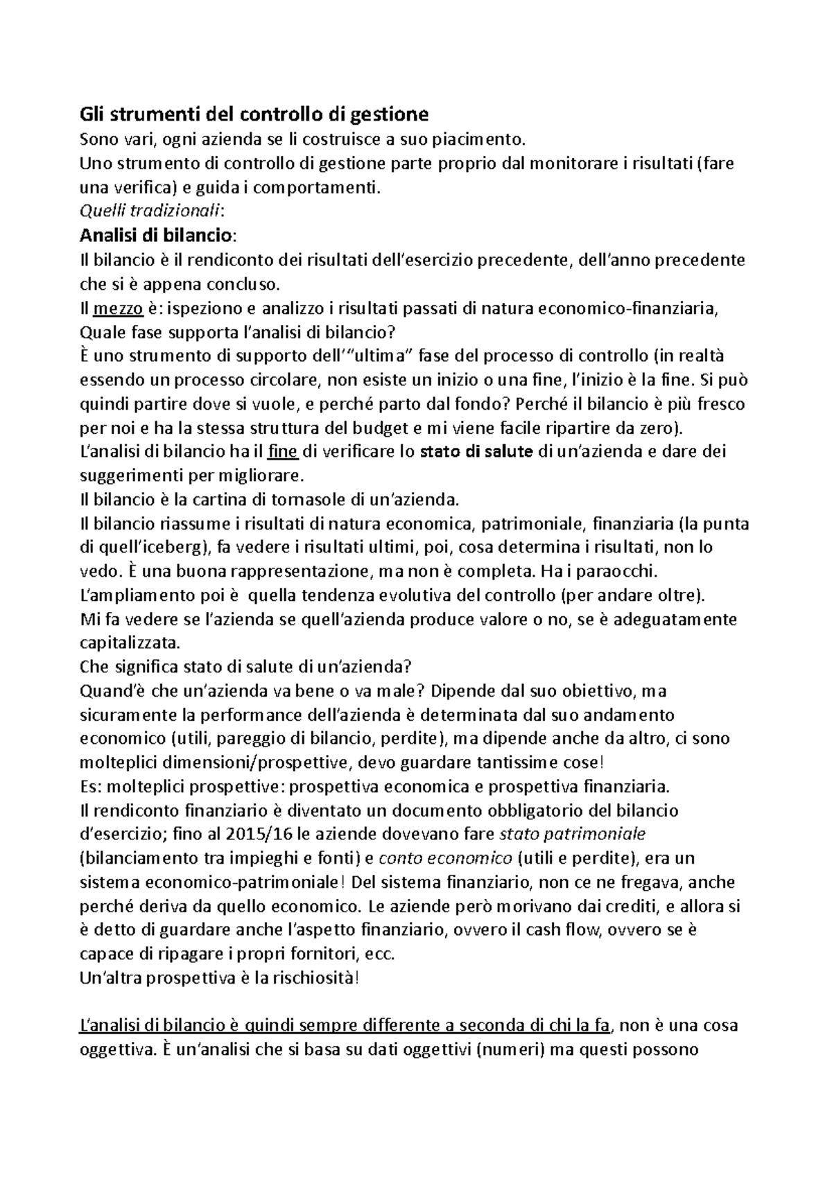 Strumenti di controllo - Gli strumenti del controllo di gestione Sono ...