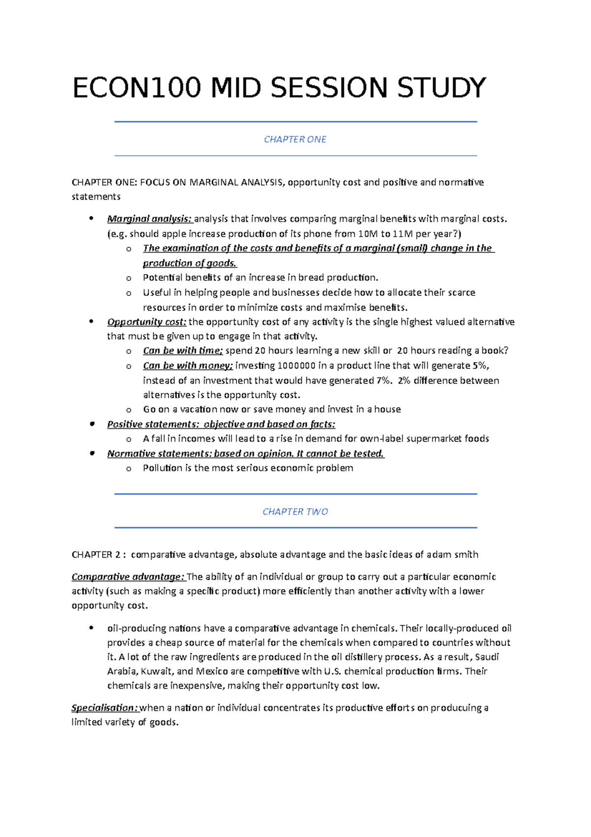 ECON100 Study Notes MID Session - ECON100 MID SESSION STUDY CHAPTER ONE ...
