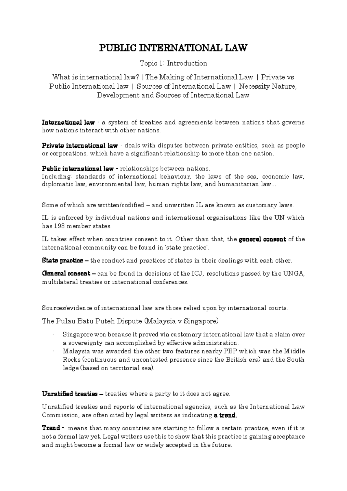 PIL Notes (Introduction/Topic 1 Only) - PUBLIC INTERNATIONAL LAW Topic ...