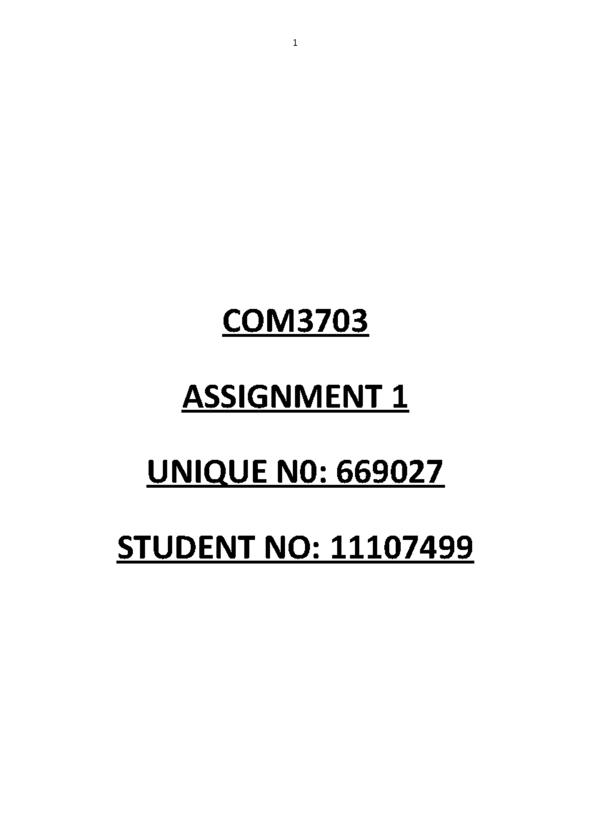 Com3703 Ass 1 Assignment Com Assignment Unique N0 Student No Decleration I The Com3703 Ass 1 Assignment Com Assignment Unique N0 Student No Decleration I The