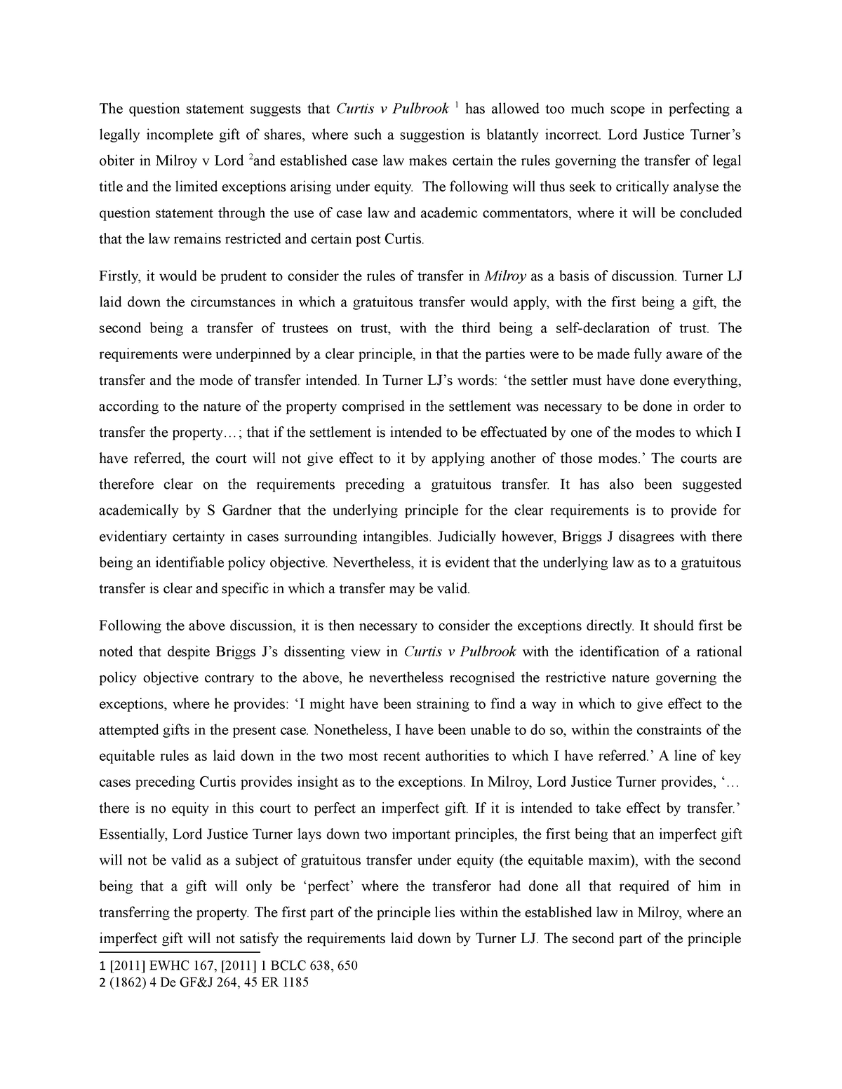 Curtis v Pulbrook essay - The question statement suggests that Curtis v ...