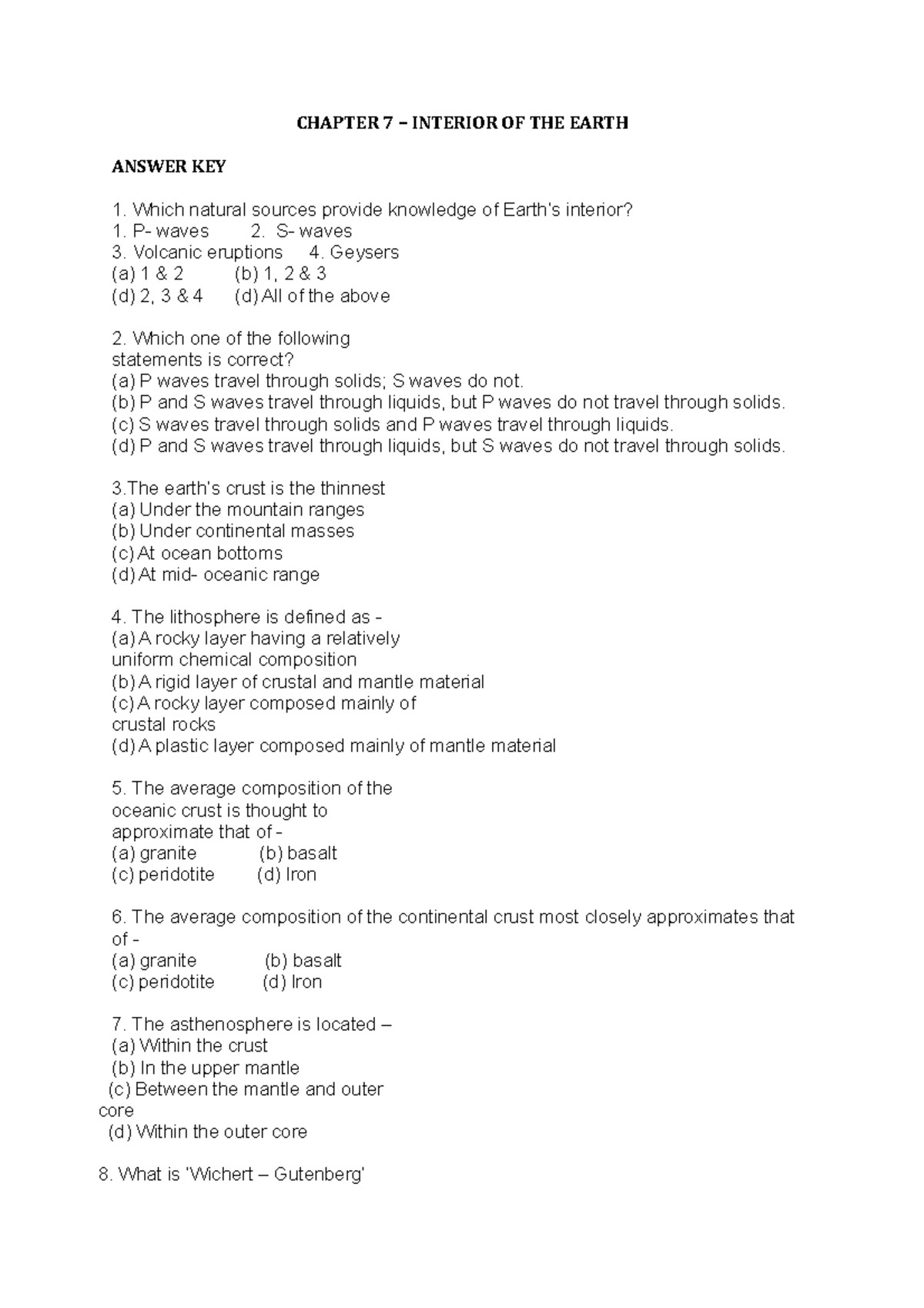 Inside The Earth Answer Key