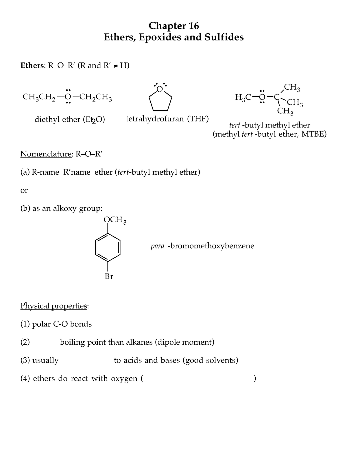 Summary Organic Chemistry Ethers Epoxides And Sulfides Studocu