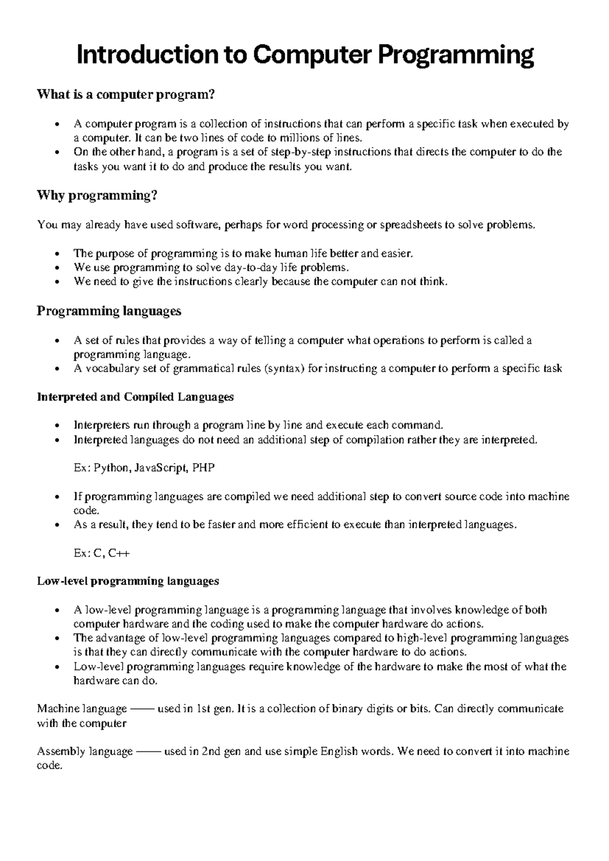 Introduction to Computer Programming - It can be two lines of code to ...
