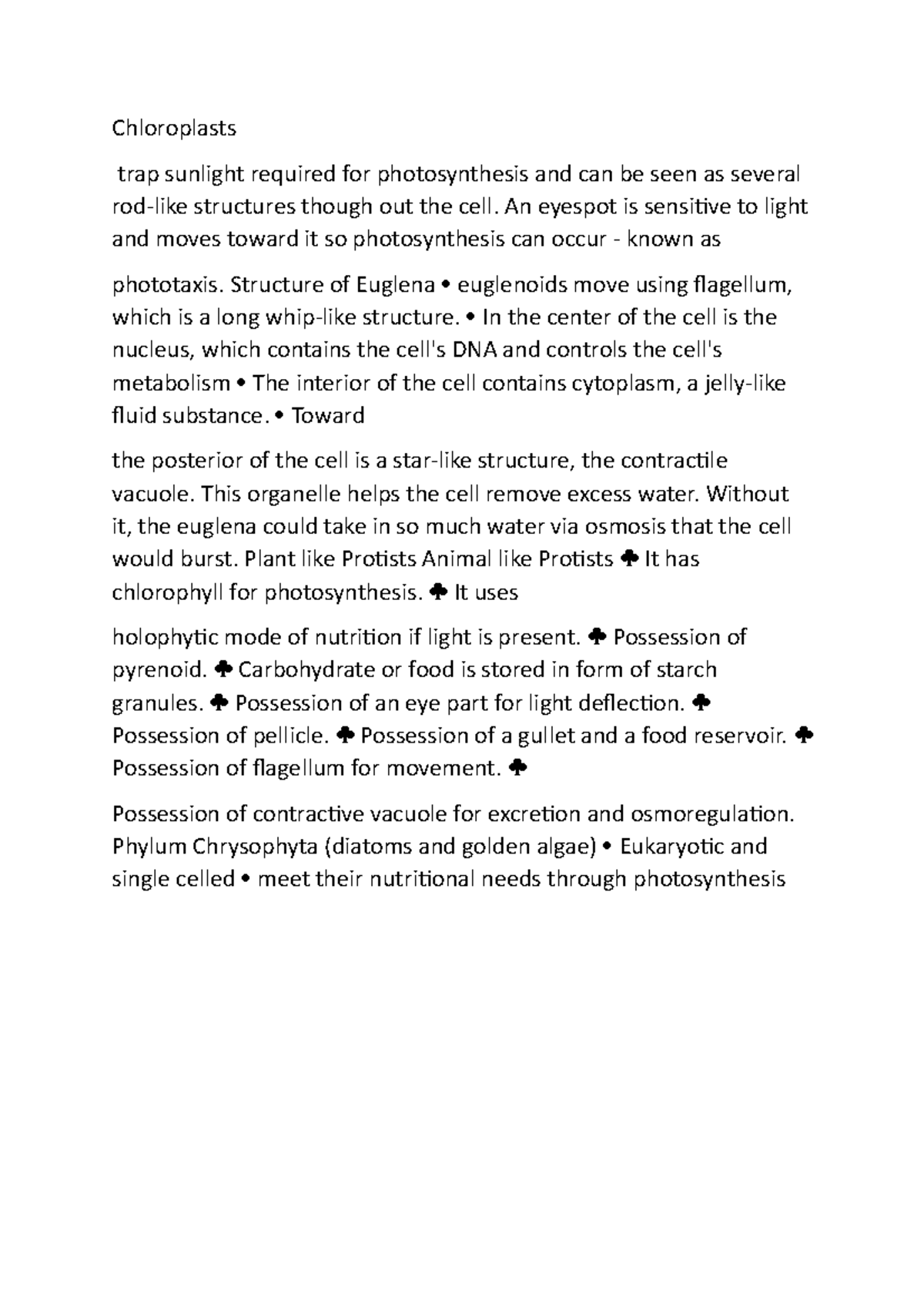 Chloroplasts - bIO NOTES FOR YEAR 13 The presence of chlorophyll and ...