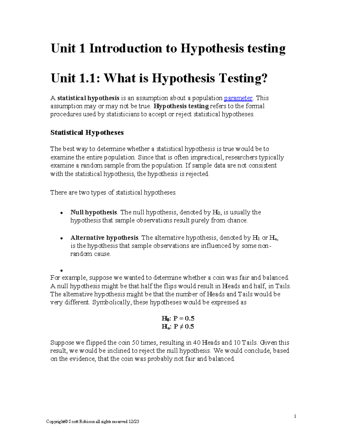 hypothesis testing ws #1