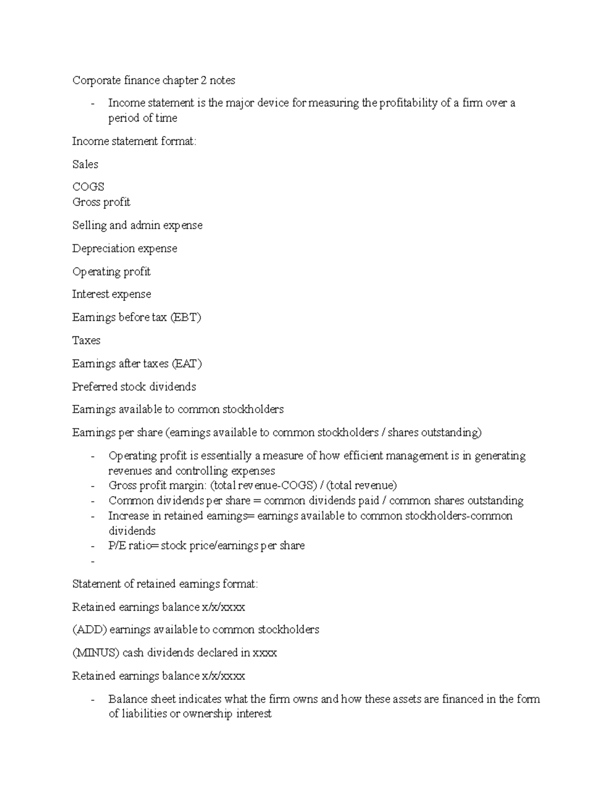 Corporate Finance Chapter 2 Notes - Corporate Finance Chapter 2 Notes ...