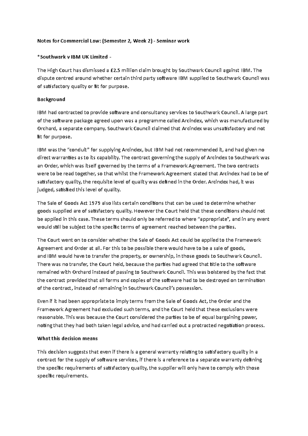 Notes for Commercial Law, Semester 2, week 2 - Notes for Commercial Law ...