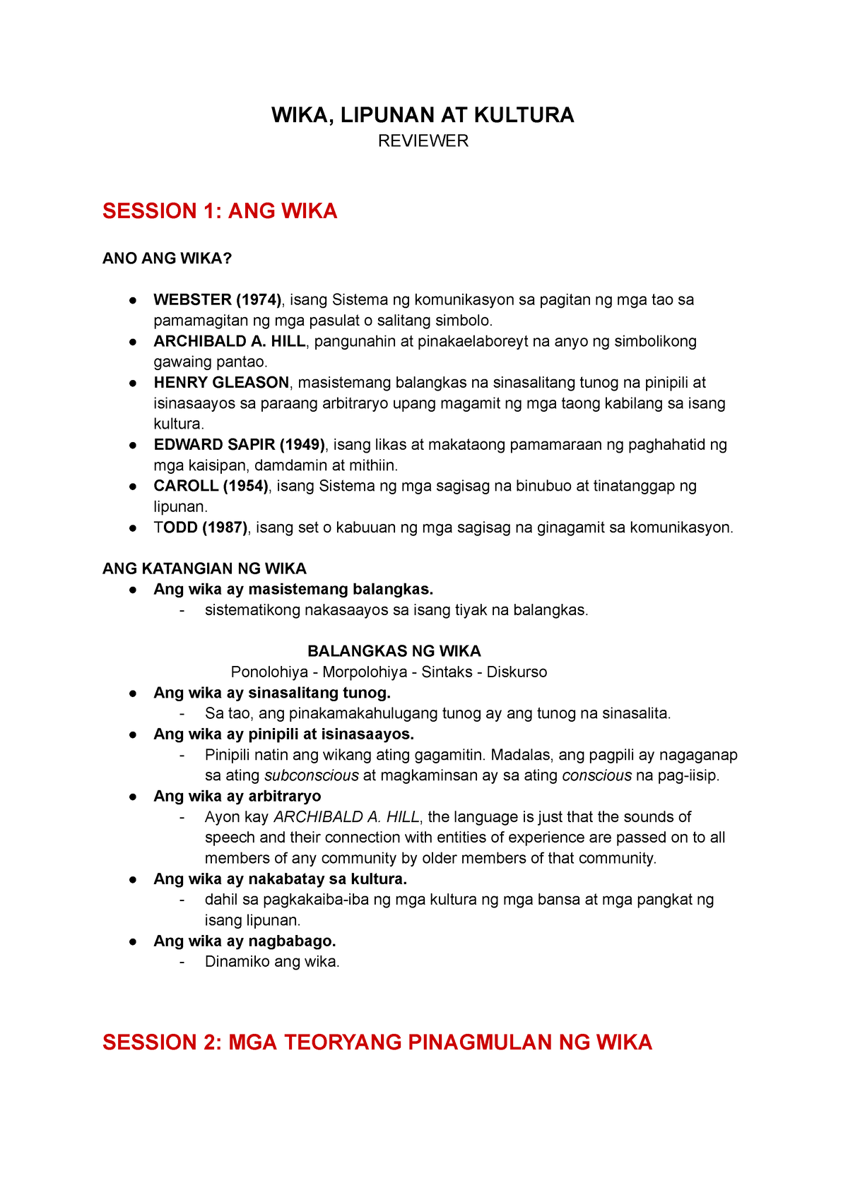 WIKA, Lipunan AT Kultura - WIKA, LIPUNAN AT KULTURA REVIEWER SESSION 1 ...