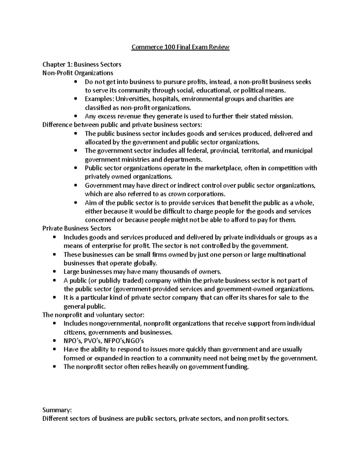 Commerce 100 Final Exam Review - Commerce 100 Final Exam Review Chapter ...
