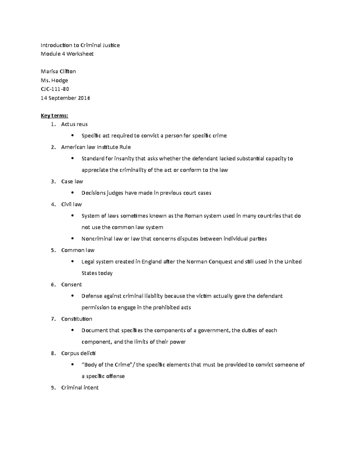 Chapter 4 Worksheet - Introduction To Criminal Justice Module 4 ...