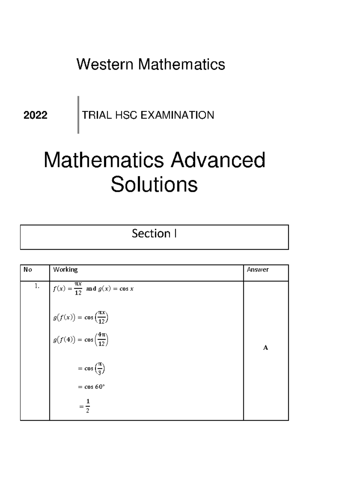 WME HSC 2022 Mathematics Advanced Solutions - Western Mathematics 2022 ...